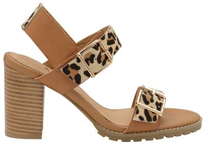 Tan and leopard 'Dorris' ladies open toe sandals